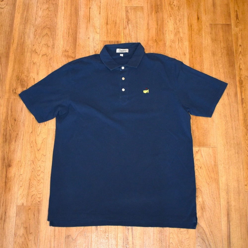Masters Peter Millar Polo Shirt Mens XL Navy Blue Excellent Golf Logo Pique